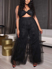 Jumpsuit aus Netzstoff mit Spaghettiträgern