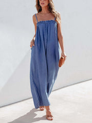 Ärmelloser Jeans-Jumpsuit mit weitem Bein