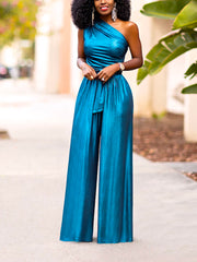 Metallic One Shoulder Jumpsuit