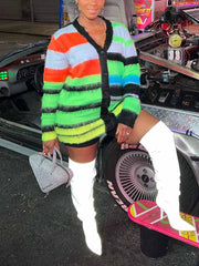 Fleece-Cardigan mit Farbblock-Streifen