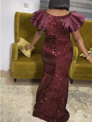 Pailletten-Patchwork-Fischschwanzkleid aus Leder