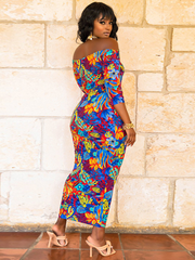 Bedrucktes schulterfreies Maxikleid