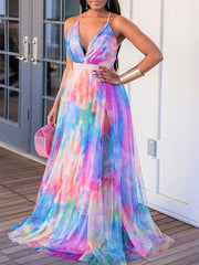 Vestido camisero de gasa con efecto tie dye