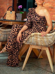 Leopard One Shoulder Jumpsuits