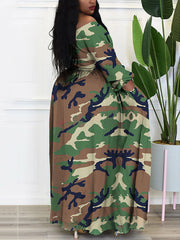 Printed Off Shoulder Slit Tops