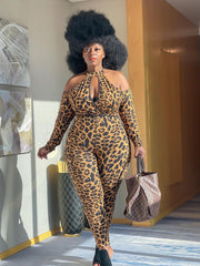 Leopard Printed Off Shoulder Jumpsuit