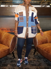 Suéter tipo cárdigan con bloques de color retro