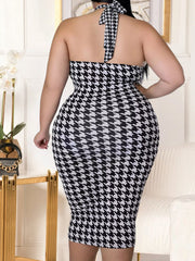 Vestido halter sin espalda con diseño de pata de gallo