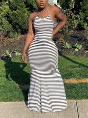 Gestreiftes rückenfreies Maxikleid mit Riemchen