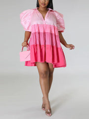 V-neck Colorblock A-line Dress