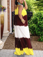 Lockerer Jumpsuit mit Spaghettiträgern in Farbblock-Optik