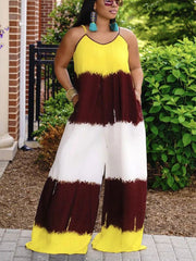 Lockerer Jumpsuit mit Spaghettiträgern in Farbblock-Optik