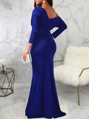 One Shoulder Long Sleeve Ruched Maxi Dress