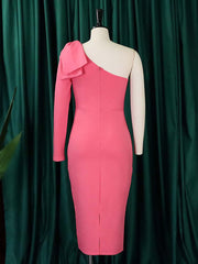 Vestido midi con lazo y un hombro al descubierto