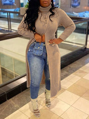 Suéteres tipo jersey con cuello alto y abertura