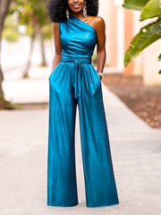 Metallic One Shoulder Jumpsuit