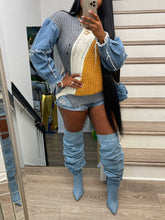 Gestrickte Denim-Patchwork-Pullover