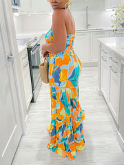 Bedrucktes trägerloses Maxikleid