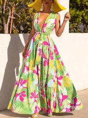 V Neck Floral Slit Dress