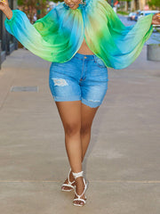 Asymmetrisches Chiffon-Oberteil mit Schlitz