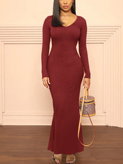 Vestido largo ajustado de sirena con punto acanalado