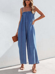 Ärmelloser Jeans-Jumpsuit mit weitem Bein