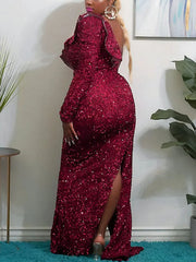 Pailletten Ein-Schulter Schlitz Rüschen Ballkleider