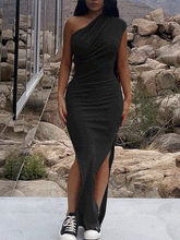 One Shoulder Ruched Bodycon Maxi Dress
