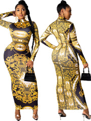 Bedrucktes modisches Bankett-Maxikleid