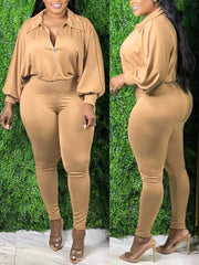 Lässiger, einfarbiger Jumpsuit mit Reißverschluss