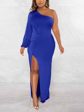 One Shoulder Ruched Spilt Maxi Dress