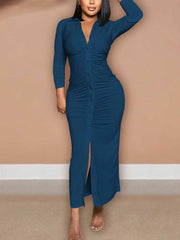 Ruched Button Down Maxi Dress