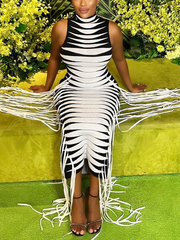 Stripes Fringe Sides Dress