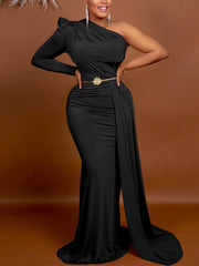 One Shoulder Prom Dress With Belt