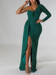Glitter One Shoulder Formal Dress