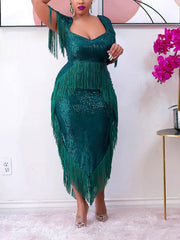 Paillettenkleid mit Fransenbesatz, asymmetrischem Saum