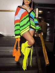 Fleece-Cardigan mit Farbblock-Streifen