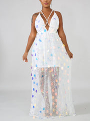 Rückenfreies Trägerkleid mit Pailletten