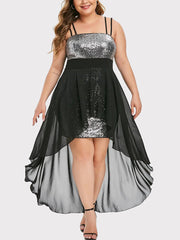 High Low Pailletten Maxi Cocktailkleid