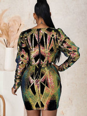 Minikleid mit Puffärmeln und Pailletten