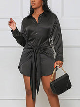 Satin Tie Waist Button Down Shirts Dress
