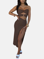 Vestido midi con abertura lateral y cordón ajustable