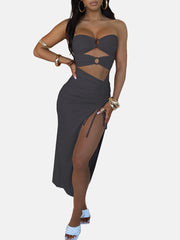 Vestido midi con abertura lateral y cordón ajustable