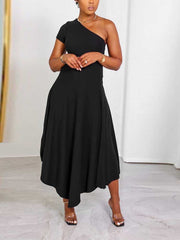 Vestido liso de un solo hombro