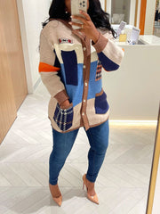 Suéter tipo cárdigan con bloques de color retro