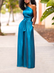 Metallic One Shoulder Jumpsuit