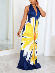 Vestido largo con cuello halter y estampado floral