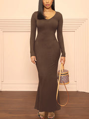 Vestido largo ajustado de sirena con punto acanalado