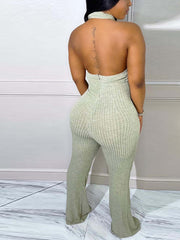 Mono de punto con escote halter y espalda descubierta