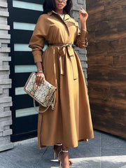 Maxikleid mit Umlegekragen und Gürtel